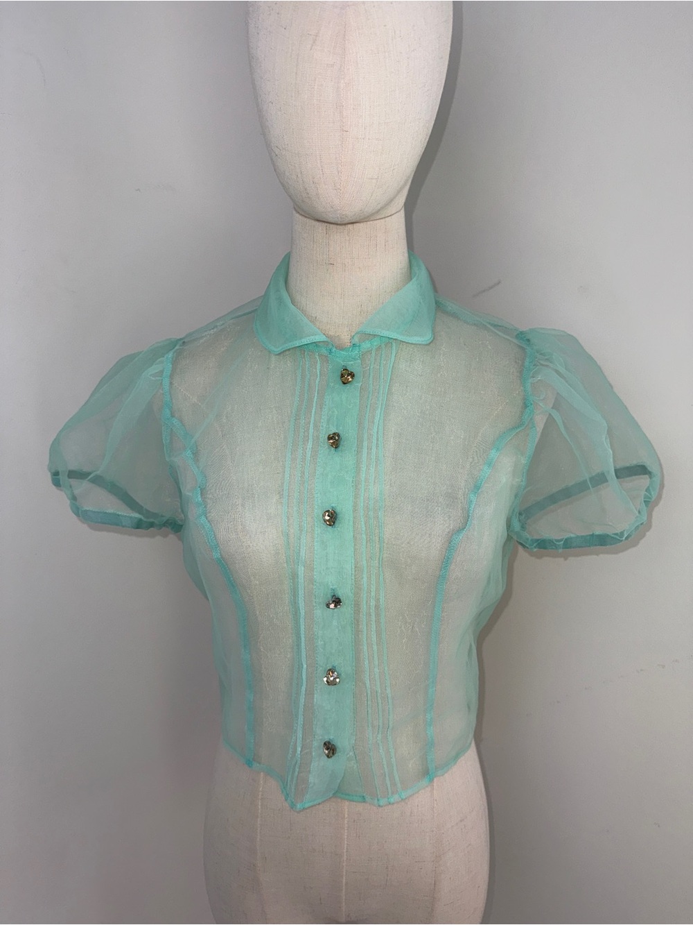 DOLLS KILL SUGAR THRILLZ organza mint green sweetheart BLOUSE S